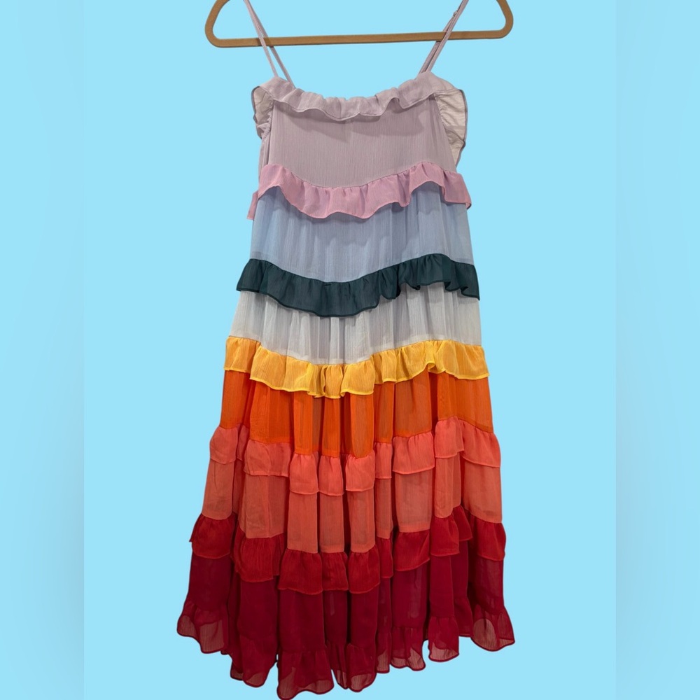 NWOT Storia Rainbow Tiered Ruffled Midi Dress Women’s Small - Picture 7 of 13